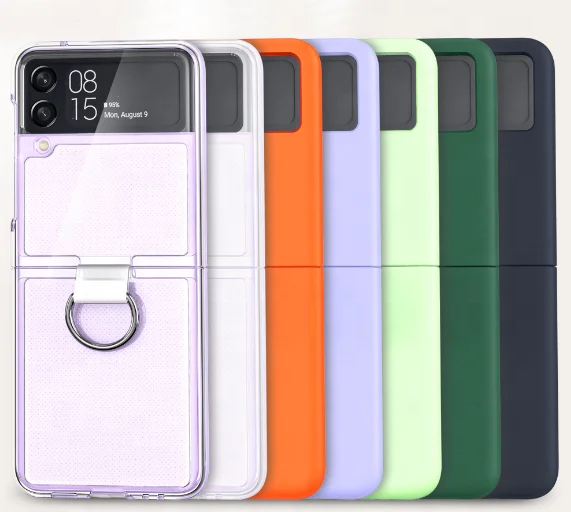 For Samsung Z Flip 3 Transparent PC Phone Case With Finger Ring For Galaxy Z Flip 4 Frosted Phone Cover