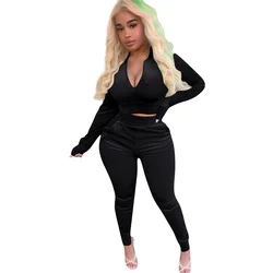 In Stock Long Sleeve Crop Top Jacket Jogger Sweatsuit Velour Tracksuit Velvet Two Piece Pants Set Fall 2021 Women Clothes