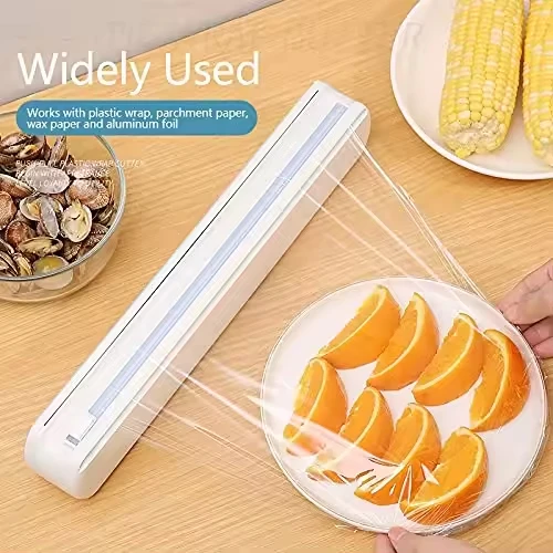 Reusable Plastic Wrap Dispenser with Slide Cutter PP Blade Material Press Function for Fruit and Vegetable Tools