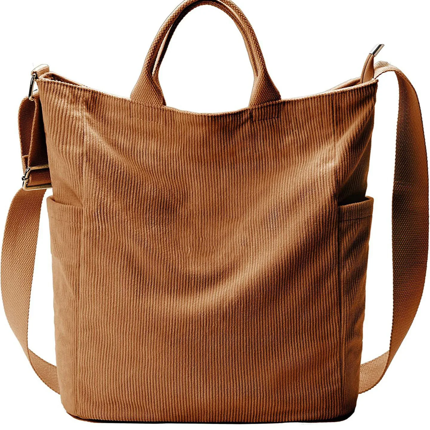 Corduroy Tote Bag Large Messenger Bag Shoulder Hobo Anti Splash Crossbody Zipper Bag Casual Work Shopping Women