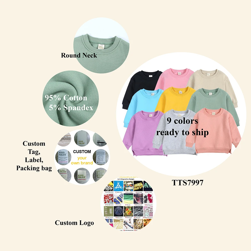 Autumn Winter Kids Boy Girls Cotton Clothes Boys Girls Sweater Coat Crew Neck Toddler Baby Pullover Sweatshirts without Hood