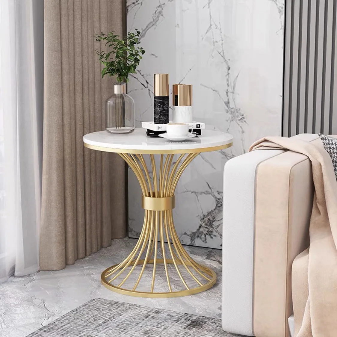 Factory Direct Sale Nordic Light Luxury Marble Coffee Table Living Room Sofa Side Table Balcony Small Round Table