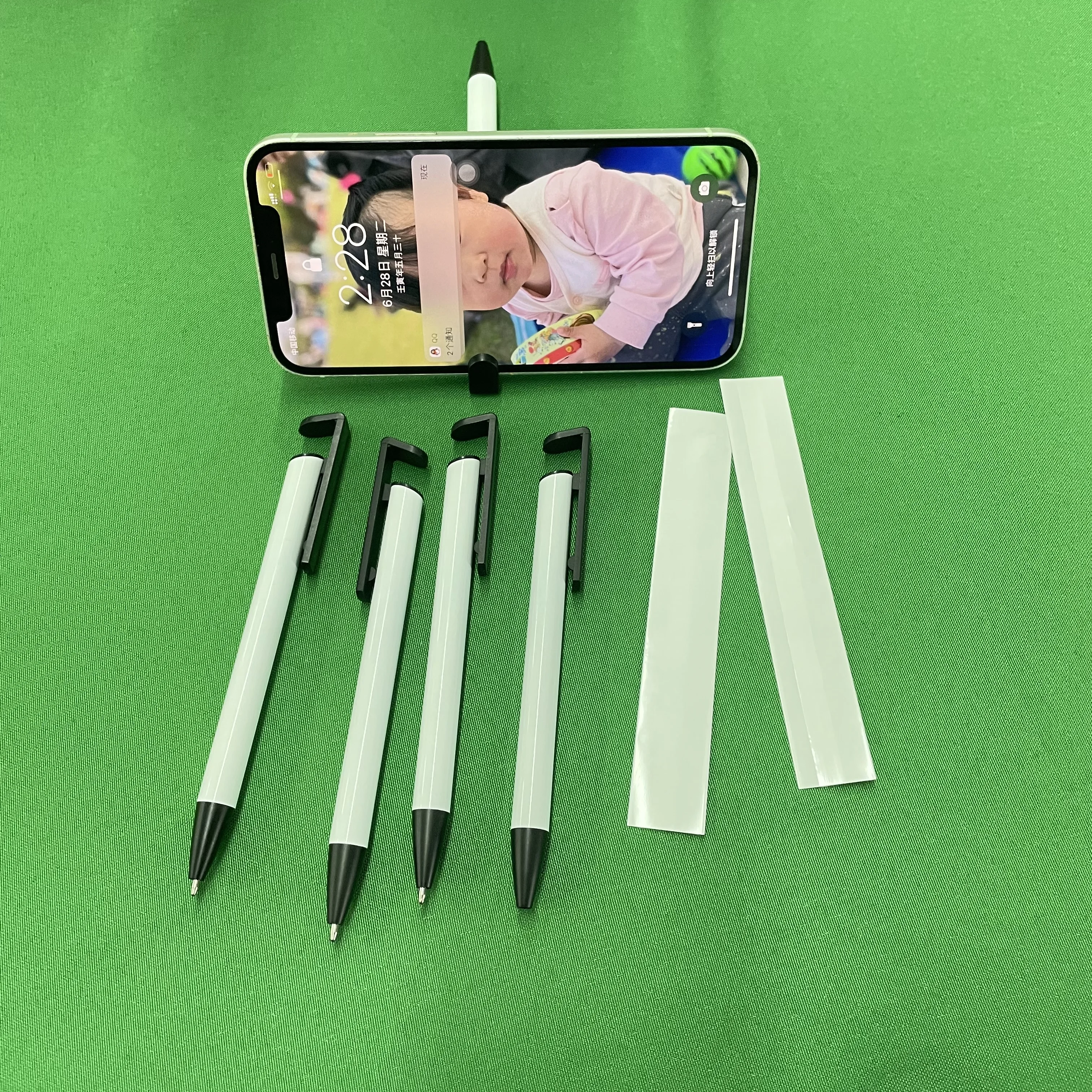 Белая алюминиевая Термотрансферная металлическая сублимационная заготовка держатель для телефона зажим шариковая ручка с термоусадочной