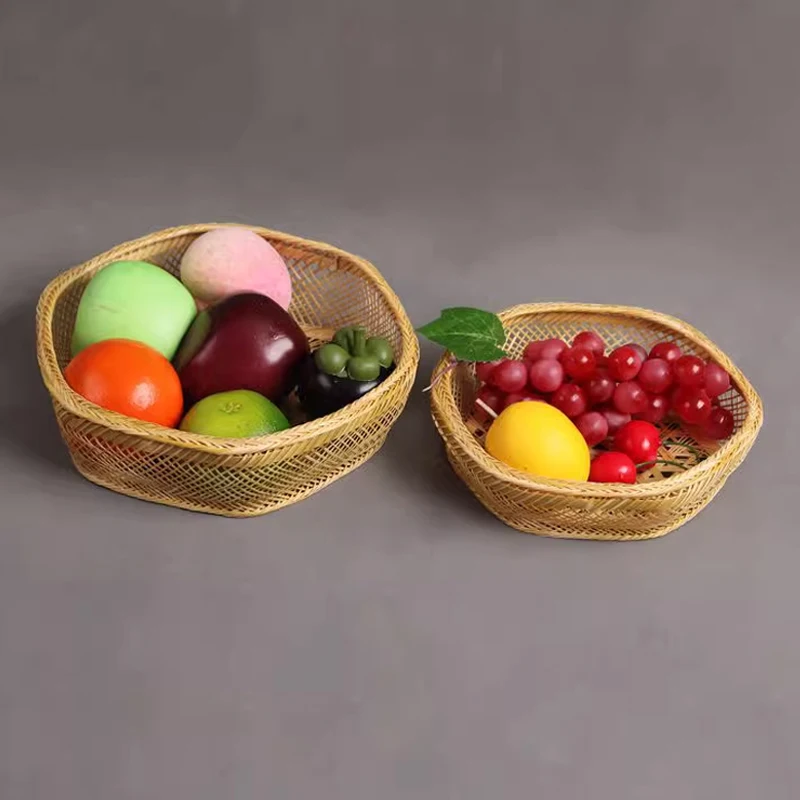 Modern Bamboo Storage Basket With Handle for Home Kitchenware Hotel decorative Natural Color Gift Craft Egg Fruits Wicker Basket