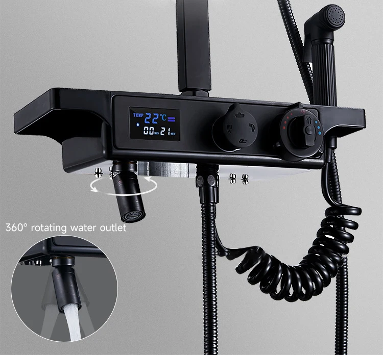 Black European thermostatic button shower aircraft carrier material shower set