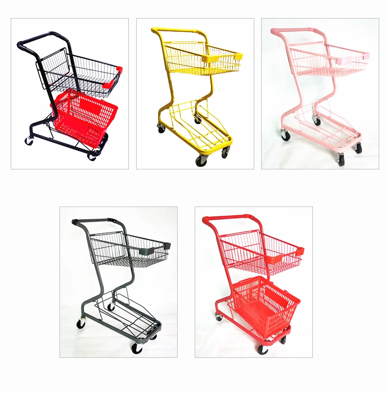 Распродажа от производителя, Двухуровневая тележка для покупок с пластиковой корзиной