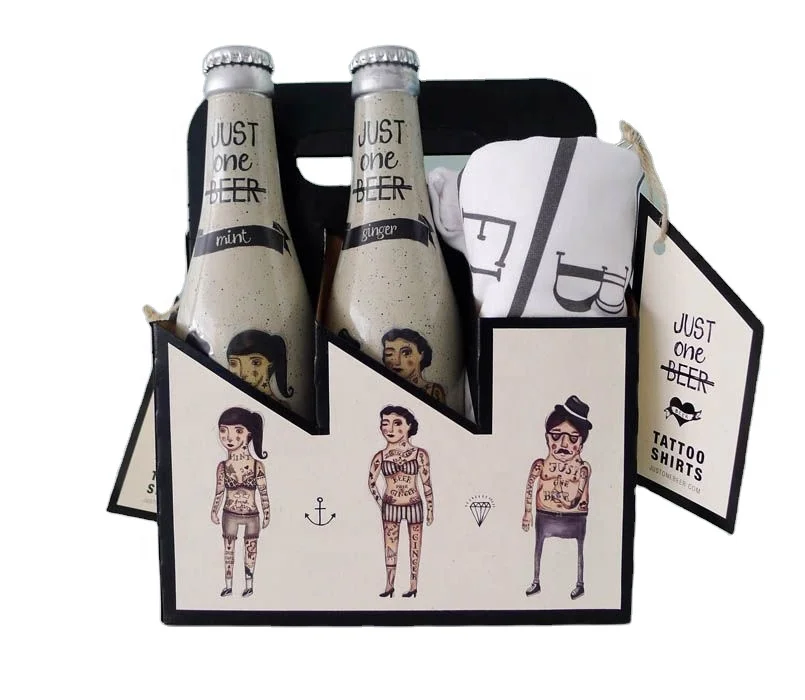 Custom Printed Cardboard 6 Bottle Beer Carriers Recycled Six Pack Wine Glass Packing Box with Handle