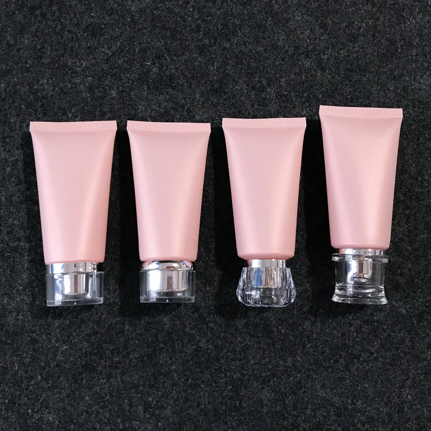 50g Matte Pink Cosmetic Packaging Tube 50ml Hand Cream Tube Plastic Facial Cleanser Tube with Acrylic Cap
