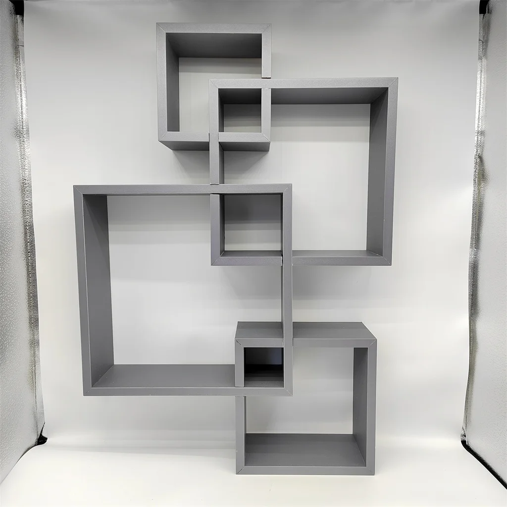 Floating Shelves Wall Mounted Interlocking Cube Design Wall Shelves for Bedroom, Living Room Wall Shelf for Decor Grey