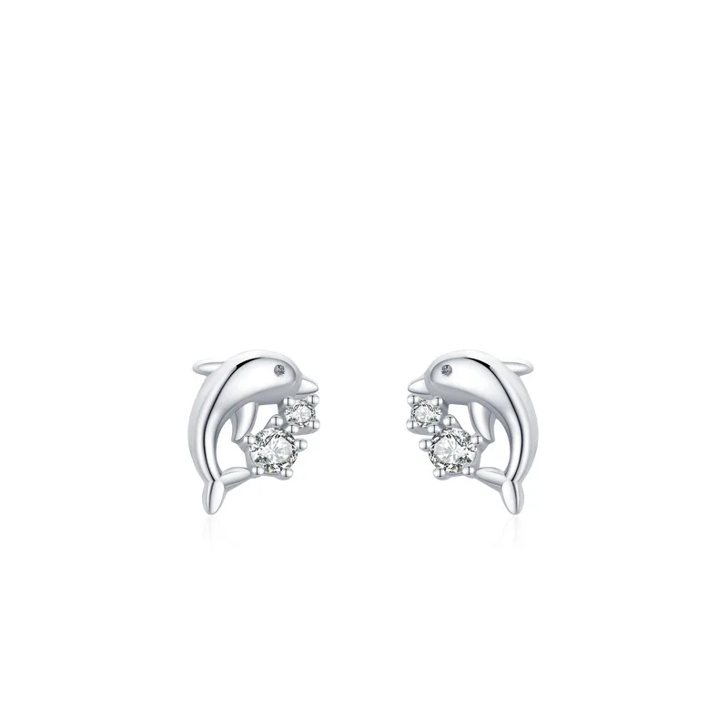 Customized Exquisite Dolphin Zircon Stud Earrings 925 Sterling Silver Accessories Women Jewelry Fashion Jewelry Earrings