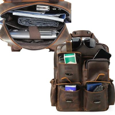 Best-selling Leisure Men Brown Leather Bags Travel Backpack Custom men bags