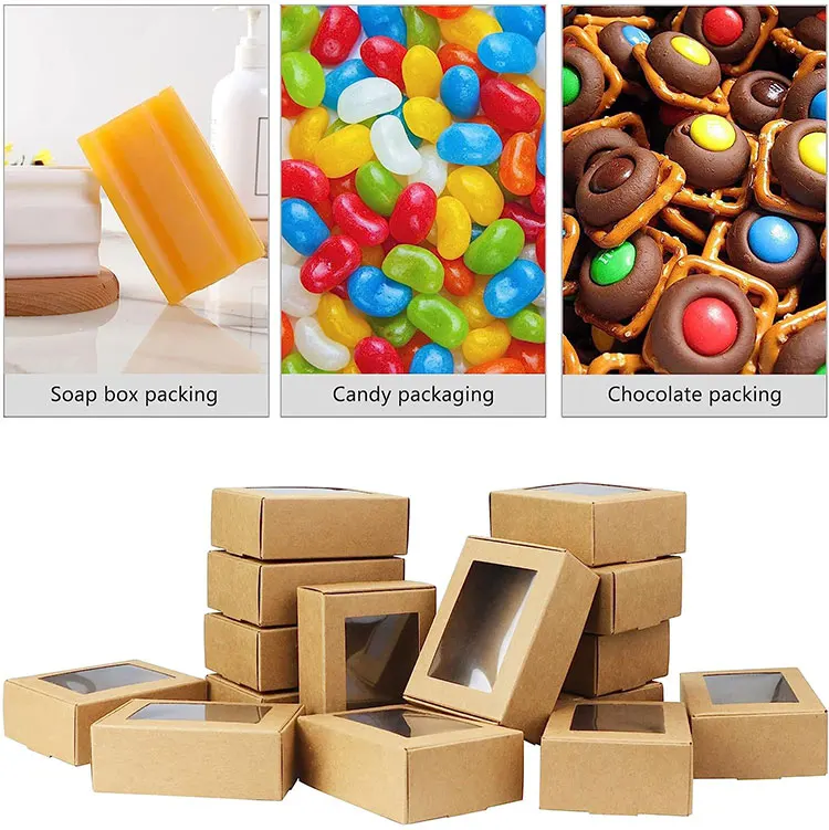 Custom Size Kraft Paper Candy Macarone Packing Box With Clear Window