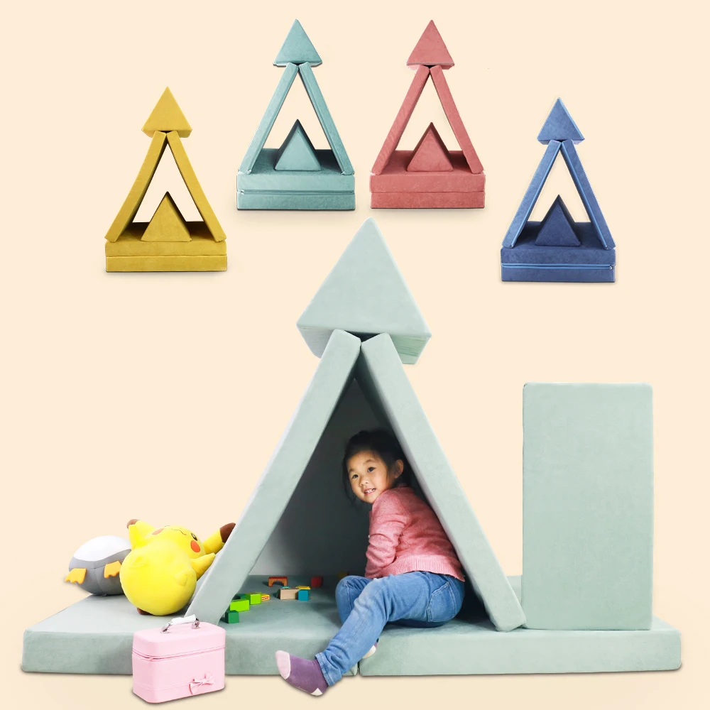 2021 Multi-color Custom Sofa Cover High Density Foam Couch with 6pcs Different Shapes Sofa Set Home Furniture Kids Play Couch