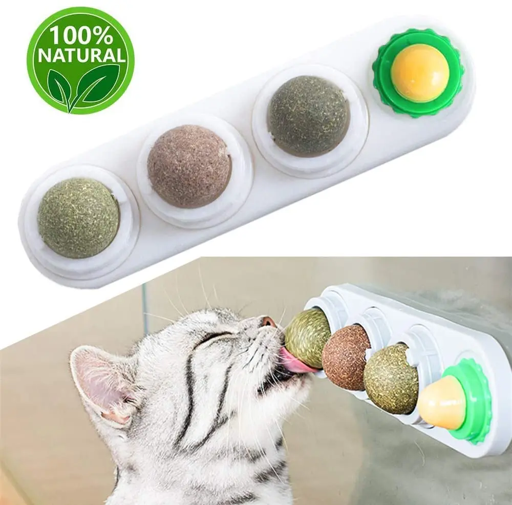 
 Игрушечные шары, игрушки 4 в 1 из кошачьей мяты, самоклеящиеся съедобные игрушки из кошачьей мяты, съедобные шарики из кошачьей мяты, естественная вращающаяся игрушка для кошек  