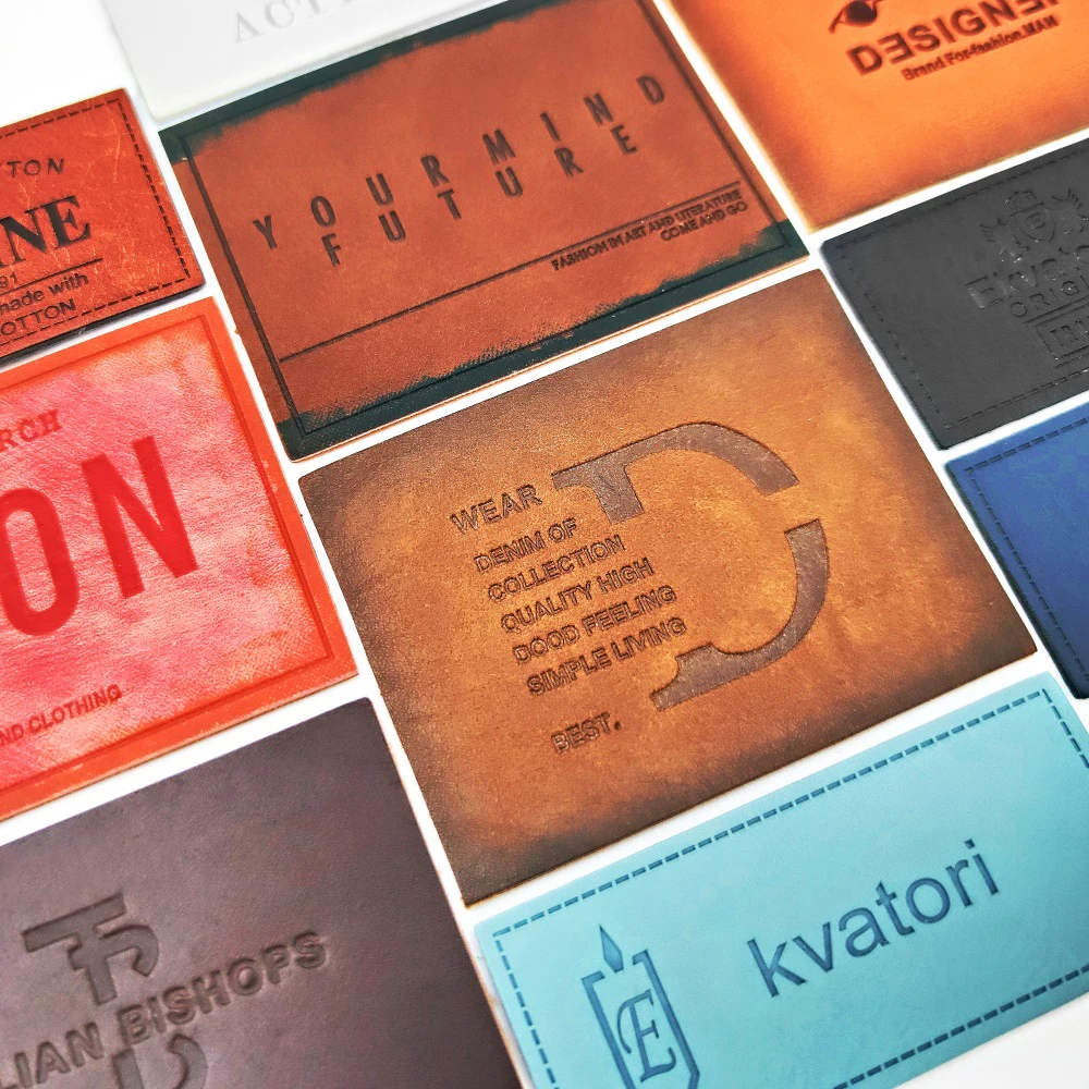 Factory Price Clothing Pattern Embossed Denim jeans Leather Patch Jeans PU Label for jeans