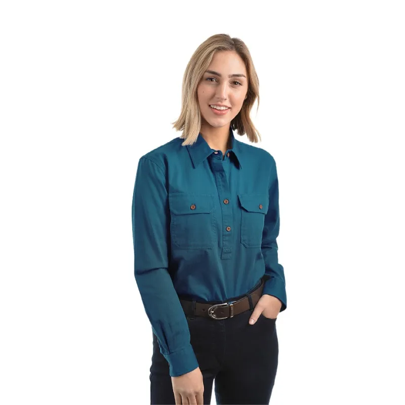 Chinese Factory Workshirts Shirts Cuffs Work Button Down Tops Womens Shirt With Double Breast Pockets