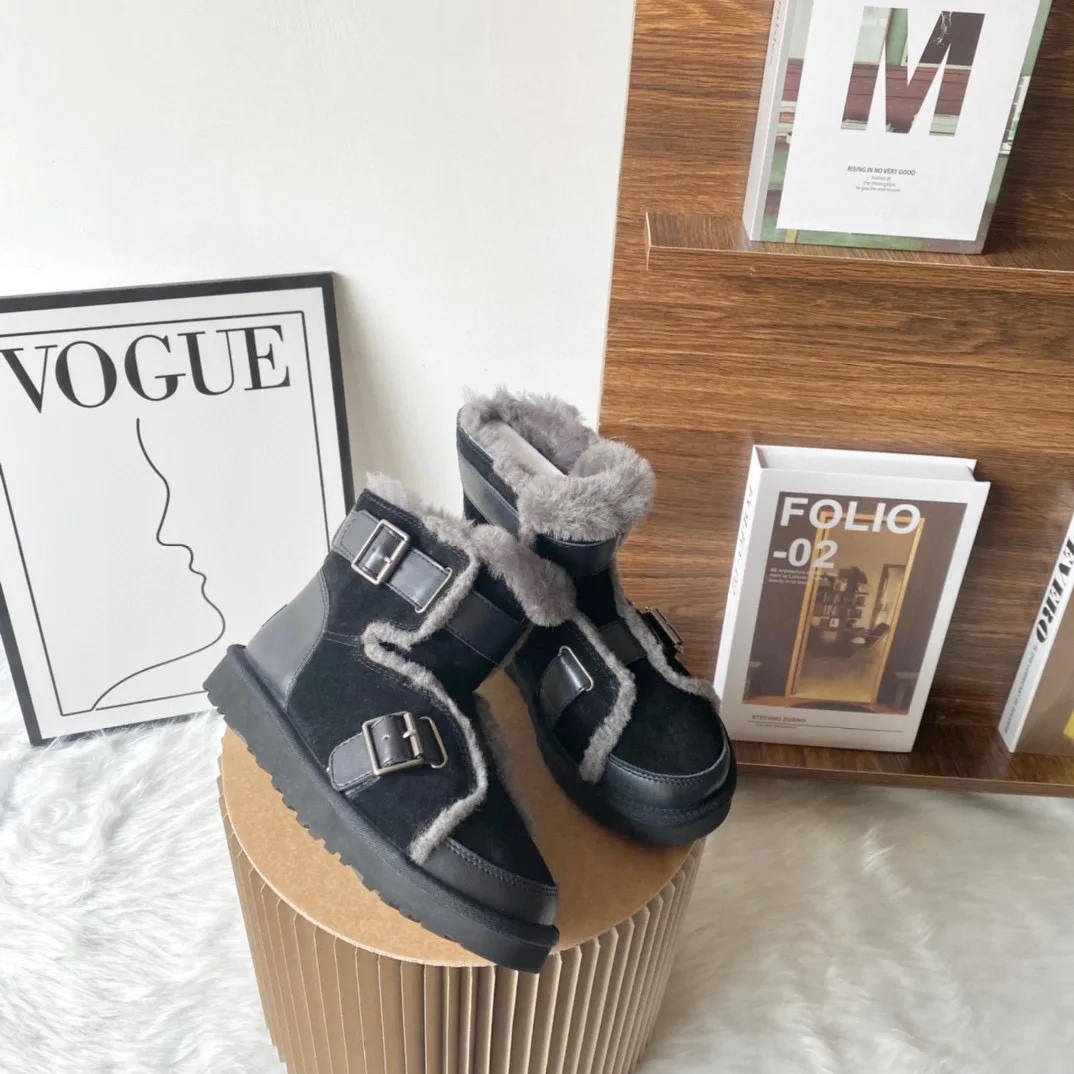 Premium Genuine Leather Fashion Snow Boots with Warm Fur Lining