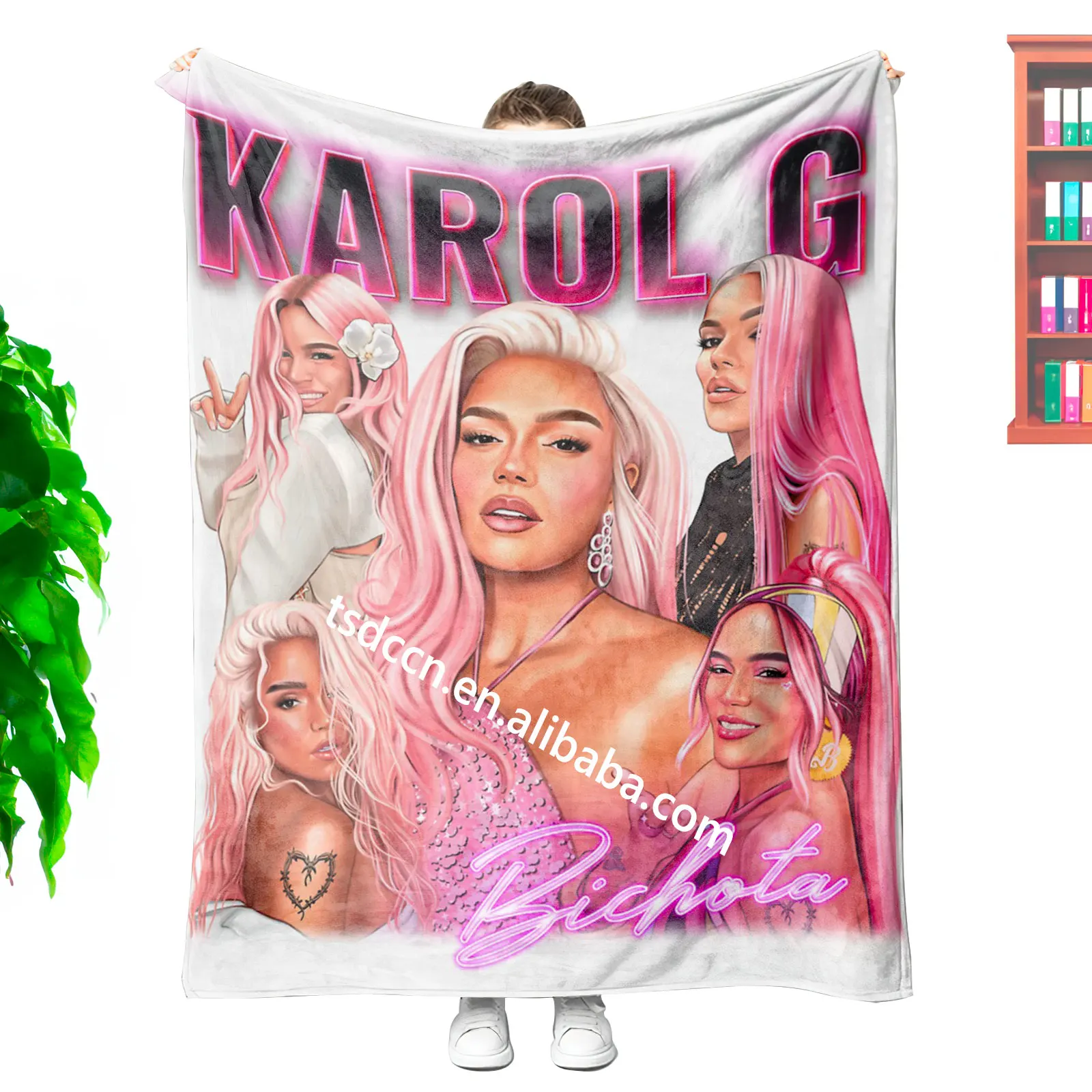 Newest Wholesale custom cartoon new alum karol g peso pluma sublimation printing travel throw blanket