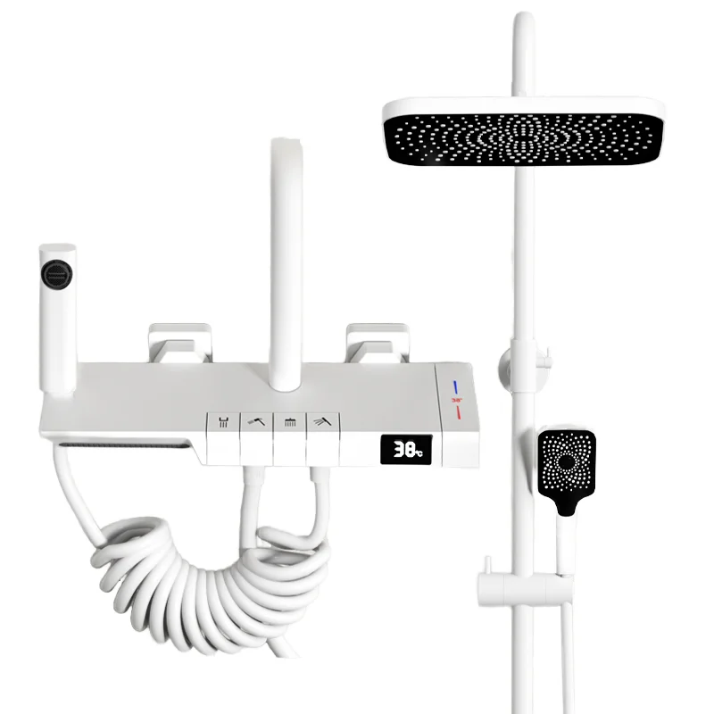 Full Copper Digital Display Bathroom Intelligent Constant Temperature Shower Set Hot Cold Water Pressurized Rain Jet Spray