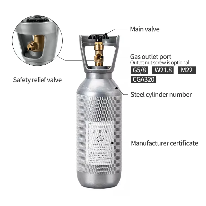 4L CO2 Steel Cylinder Refillable 4L Bar Seamless Steel High Quality Safety Valve CO2 Gas Cylinder Bottle for Plants Aquarium