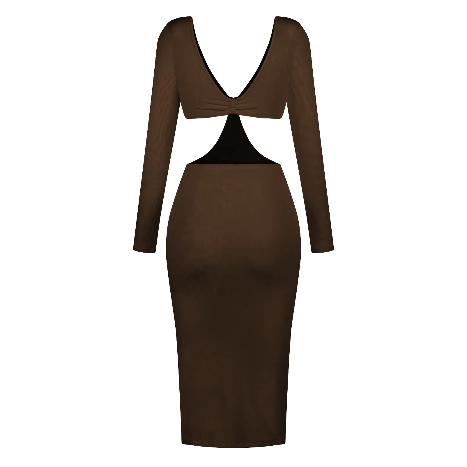 Fashion sexy V-neck long sleeve waist and backless dress tight