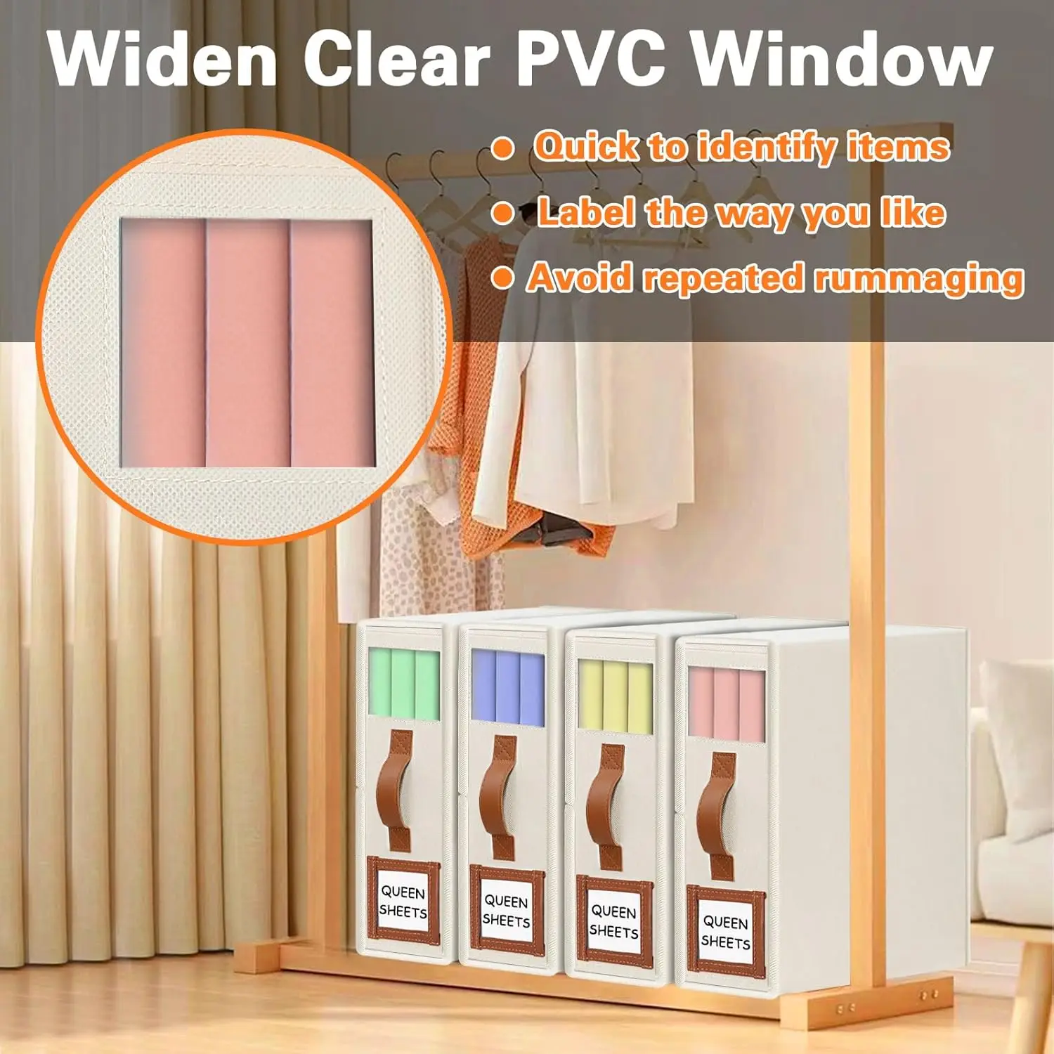 4 Pack Bed Sheet Organizer  Foldable  Organizer Linen Storage Box for  with 2Windows (Queen & King Size) linen Sheets Organizer