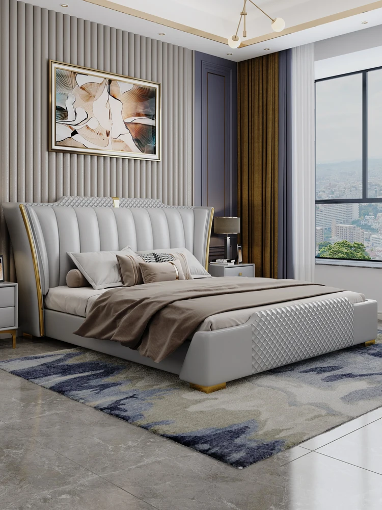 Modern minimalist light luxury leather bed