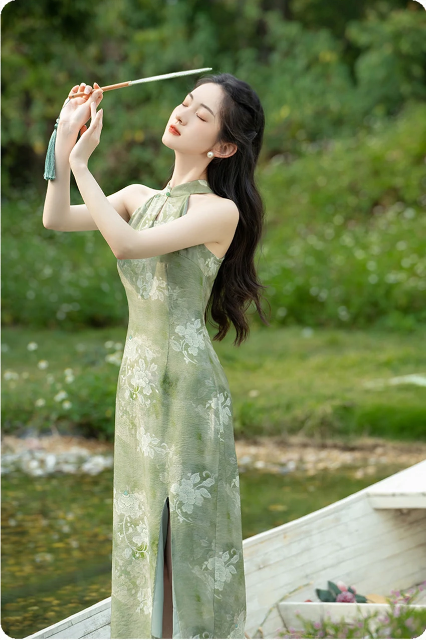 New Chinese hanging neck qipao zen dress women summer night dress for woman elegant