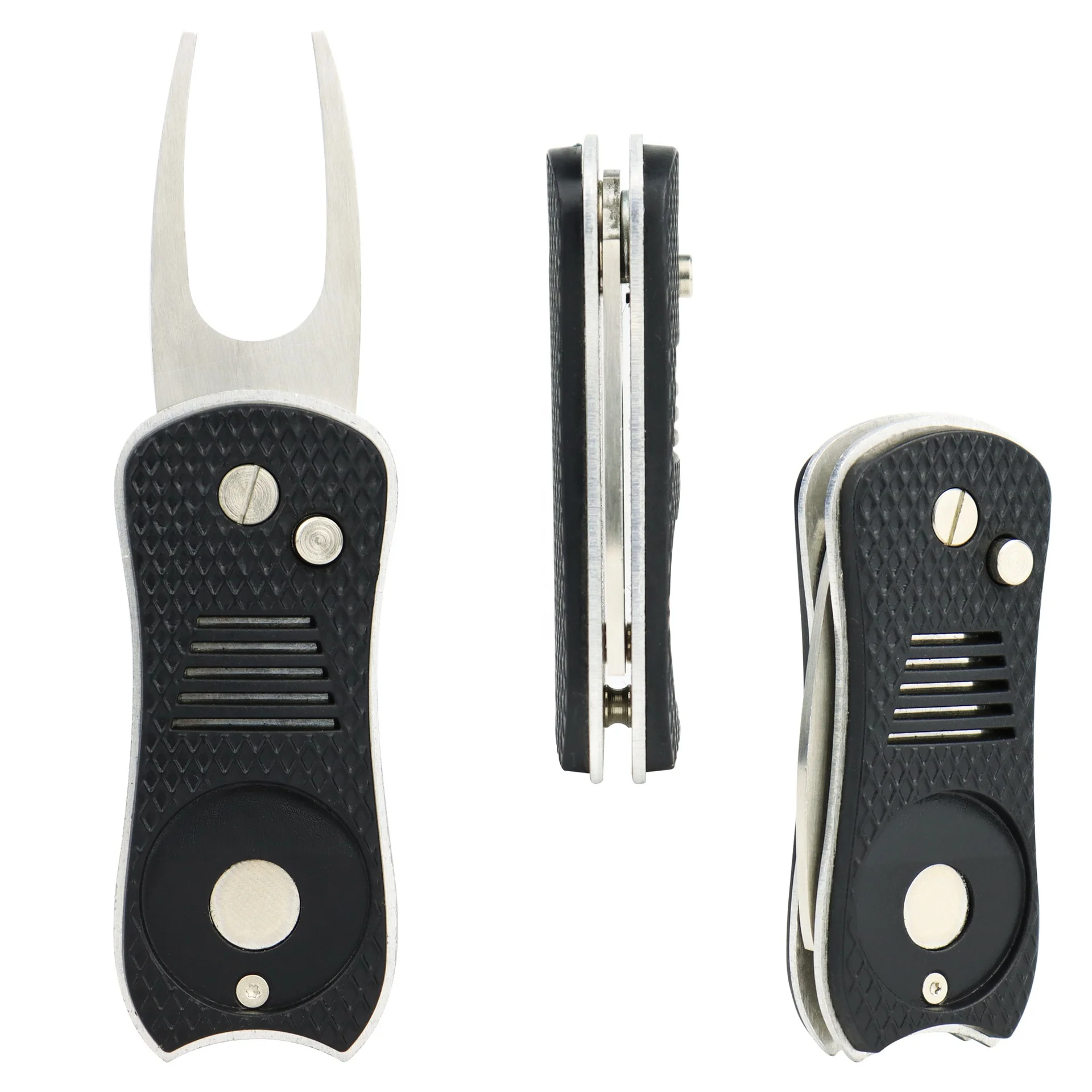 Wholesale Divot Repair Tool Metal Handle Mark Tool Retractable Switch Blade with Removable Ball Markers Blank Custom Logo