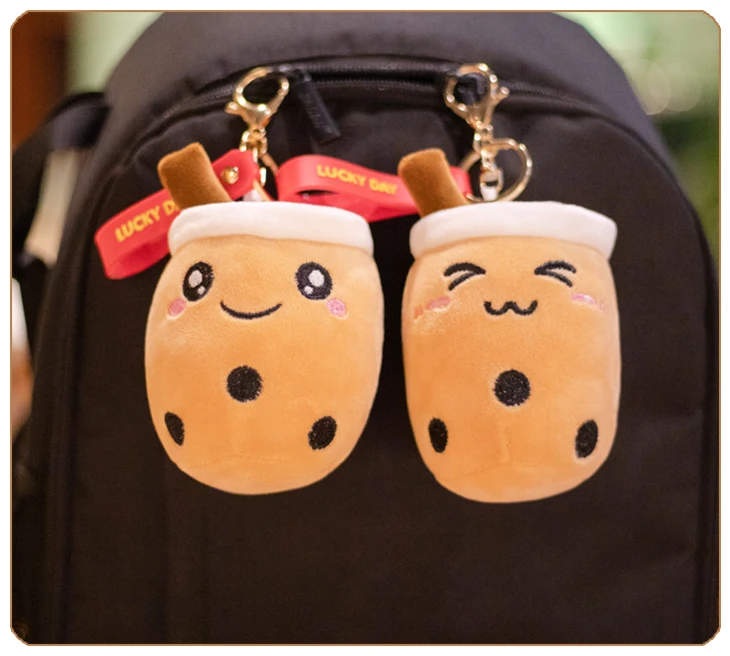 wholesale kawaii bubble tea plush 10cm mini milk tea cup plush toys bag pendant stuffed doll boba keychain gift