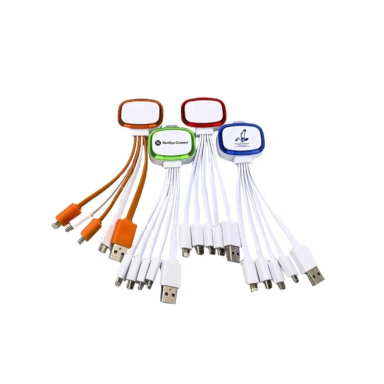 Portable multi usb cable Micro USB Mobile Phone Type C Mini USB 4 in 1 LED Light Charging cables