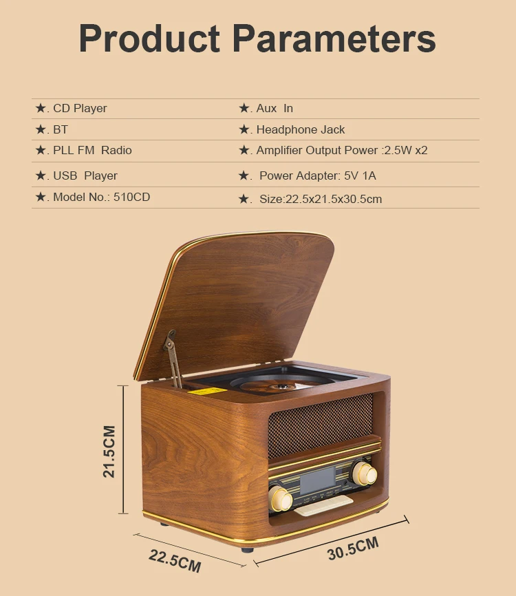 Лидер продаж Настольный встроенный динамик FM AM Деревянный Ретро винтажный радиоприемник портативный cd-плеер с динамиками