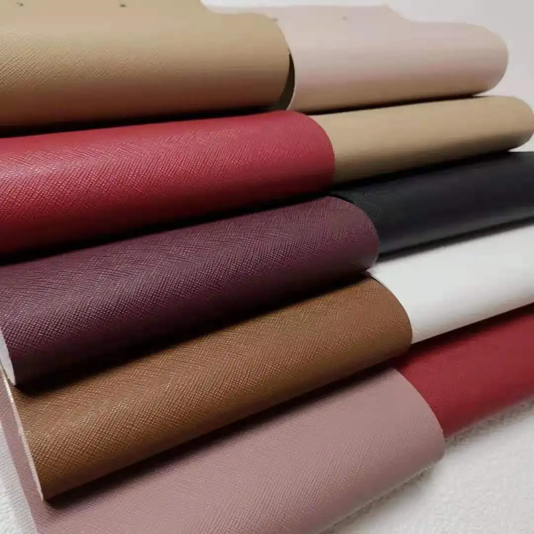 Faux leather fabric for making designer handbags luggage  Saffiano simili cuir leatherette fabric rexine leather PVC