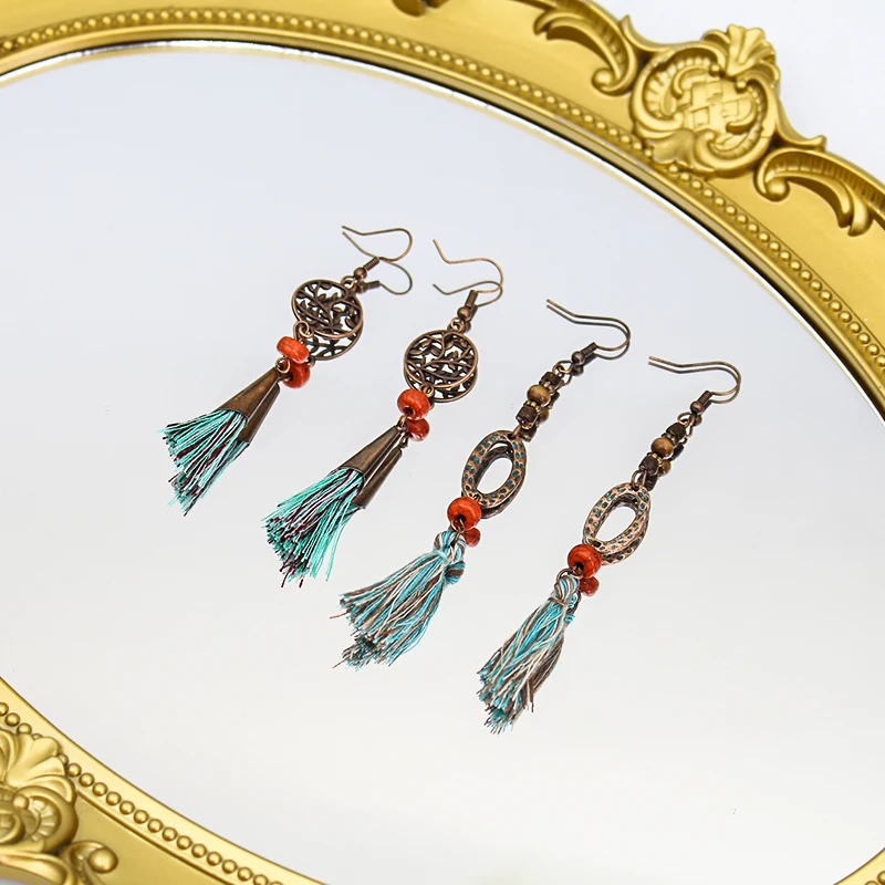 Bohemian Style Tassels Earrings Vintage Drop Dangle Earrings Hoop Drop Earring for Women Girls Fashion Ear Jewelry