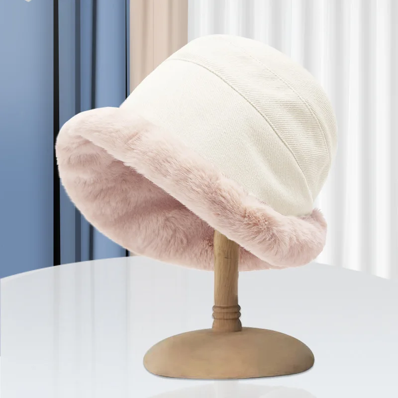 Hot Sale Autumn And Winter Women Cashmere Lamb Fur Fisherman Hat Thick Warm Plush Basin Hats Caps