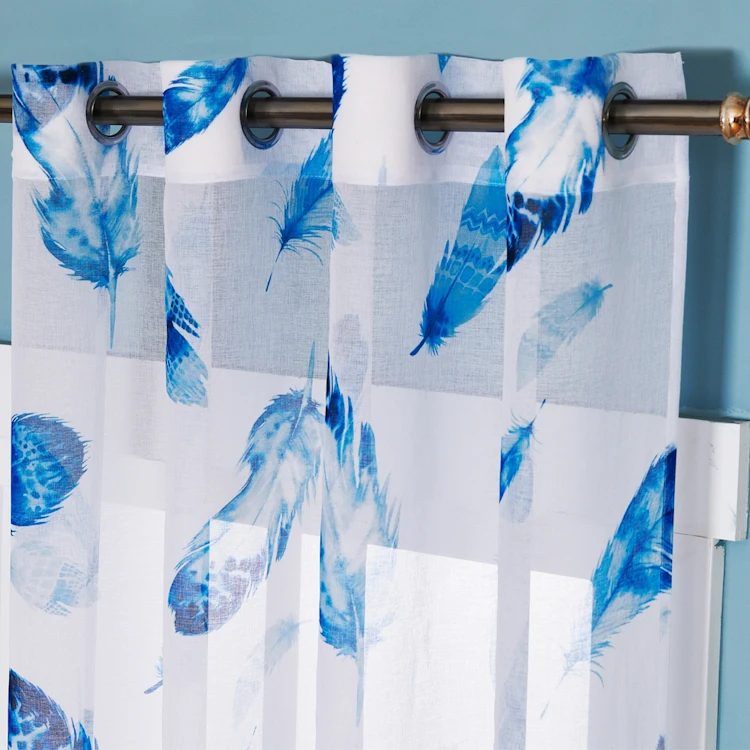 Новое поступление голубая серия прозрачные дизайнерские Тканые шторы из полиэстера с принтом