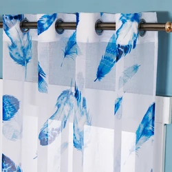 Новое поступление, голубая серия, прозрачные дизайнерские Тканые шторы из полиэстера, с принтом