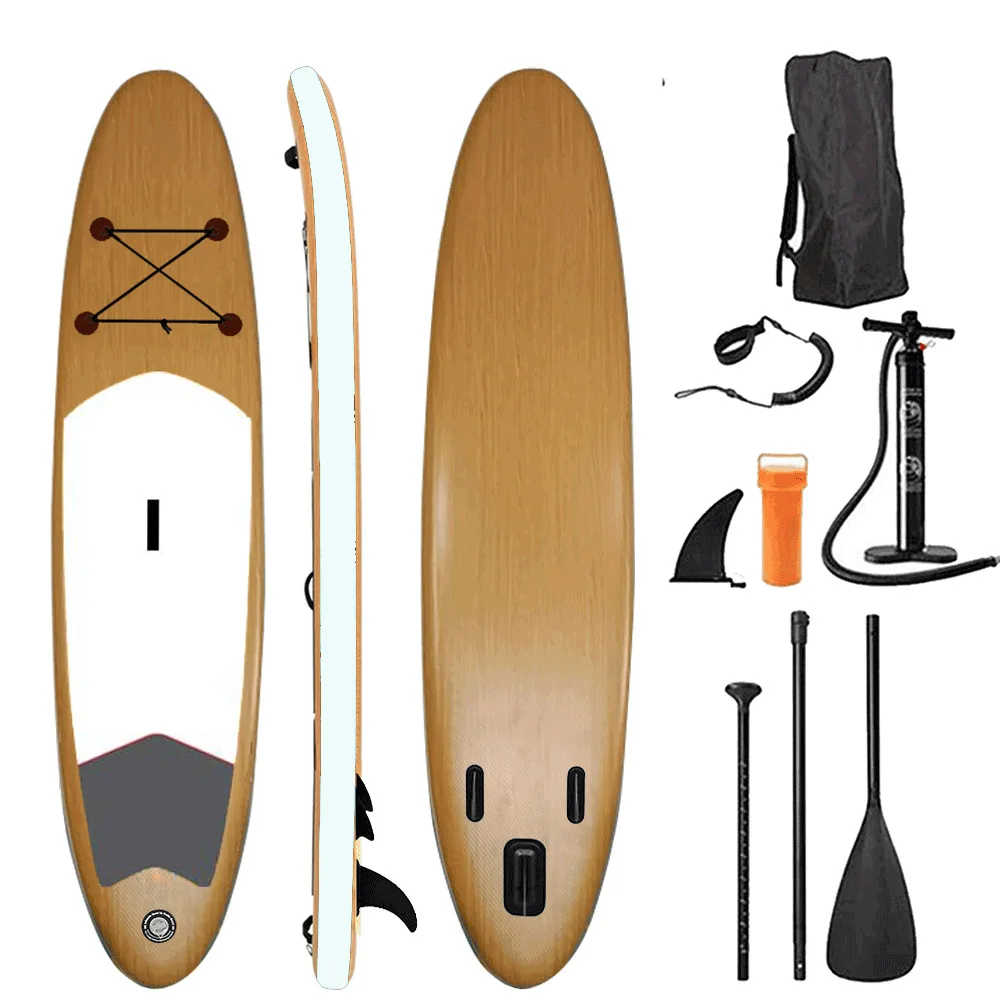 
Drop Shipping 2021 latest design wood style paddle inflatable sup board adventure inflatable paddleboard bamboo paddle board 