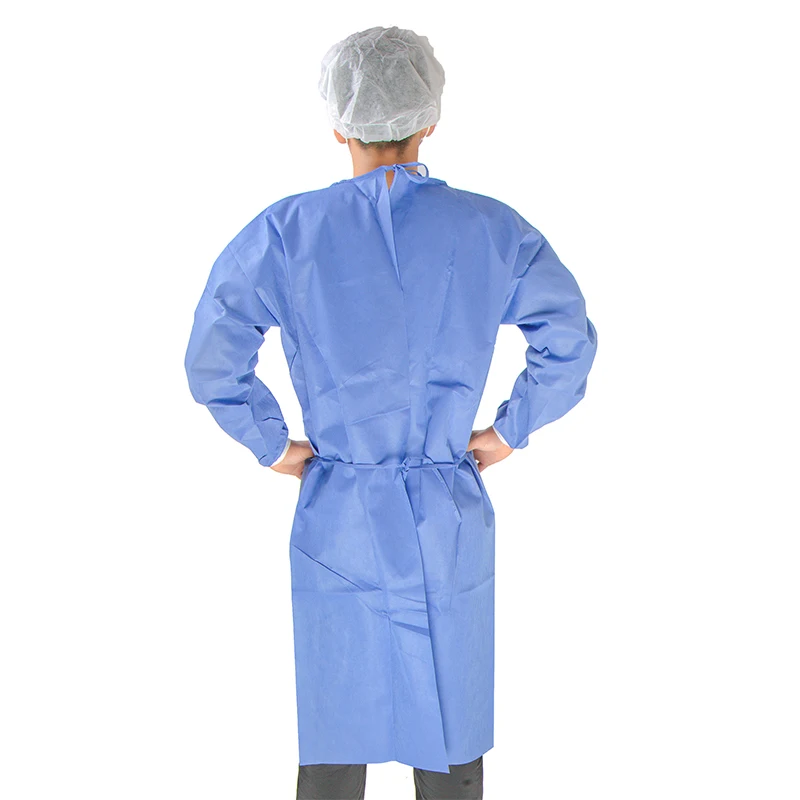 Factory direct sales non-woven fabric elastic and knitted cuffs disposable sms isolation gown for non-sterile