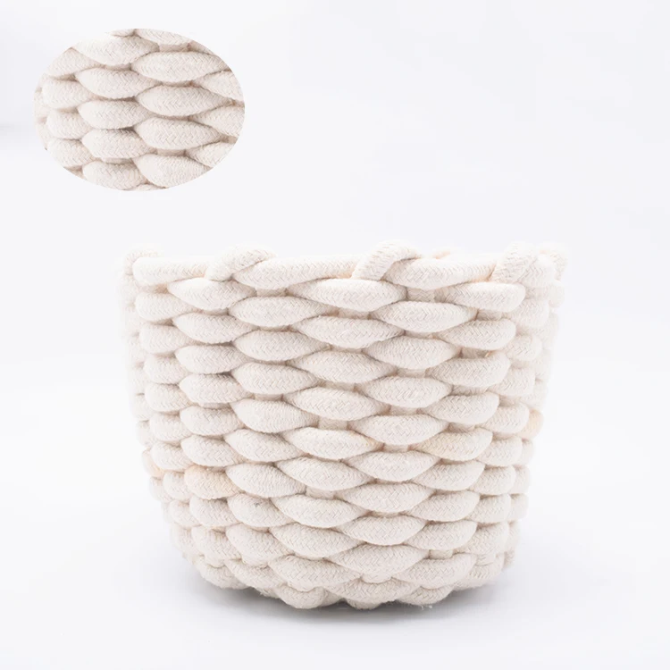 Factory Wholesale Cute Home Large Woven Round Cotton Rope Storage Basket Toys Accessories cotton rope storage basket