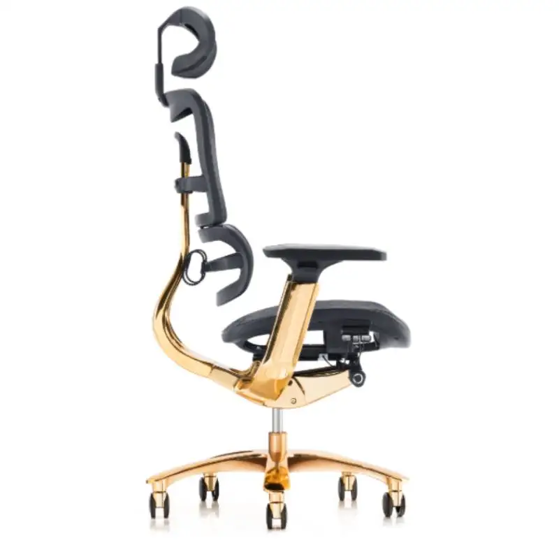 Luxury Furniture CEO Boss Executive Office Chair Gold Gild With High Back 360 Swivel Modern Classic Design PU Amrest Footrest