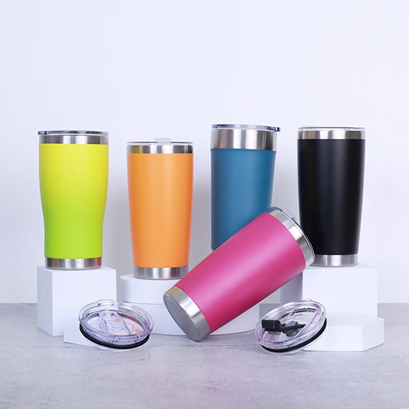 Custom Double Walled 20oz Powder Coated Thermos Insulated Car Cup Stainless Steel Stackable Tumbler Travel Coffee Mug with Lid
