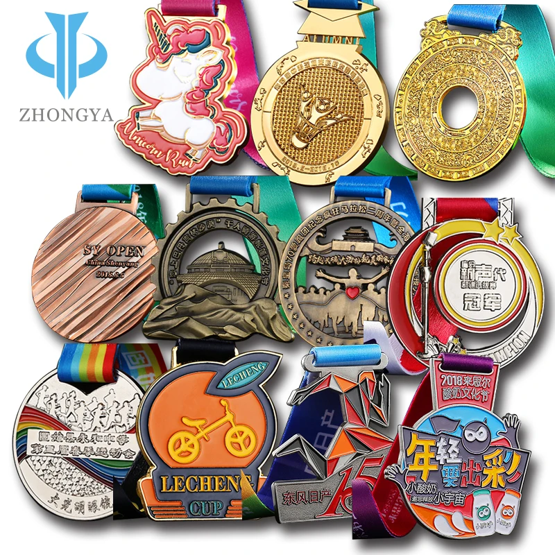 Cheap Custom 3D Embossed Marathon Running Gold Medal Sports Metal Football Medal with Ribbon
