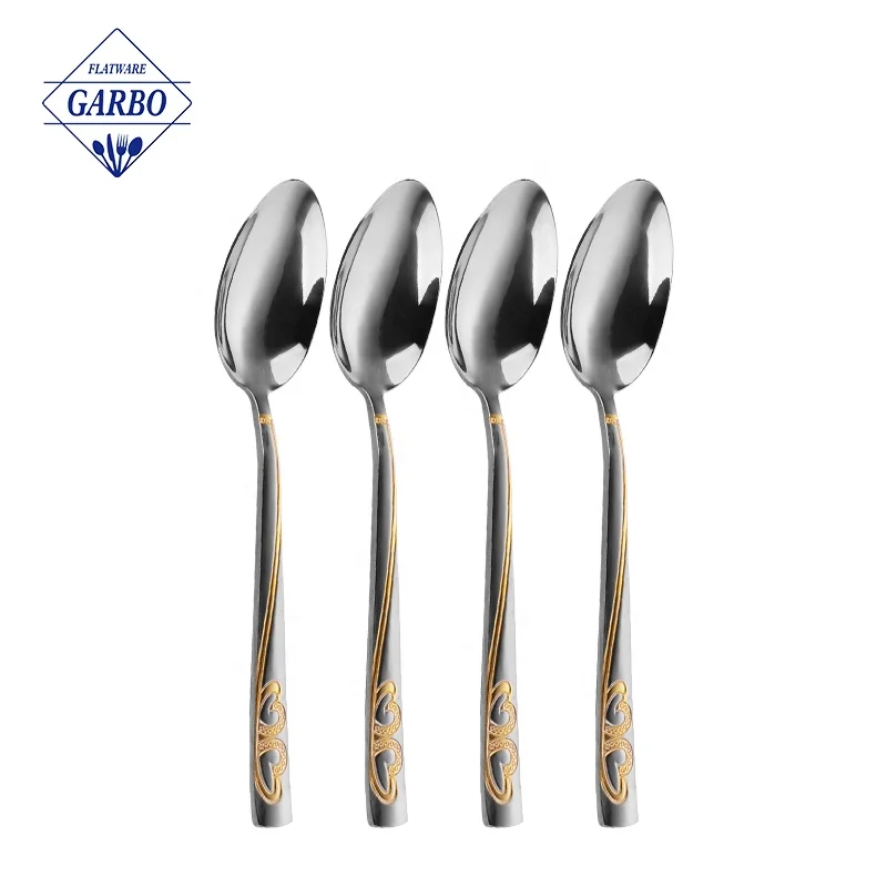 Russia Golden Handle 410 Stainless Steel Spoon Set Food Grade Home Tableware 6 pcs Dinner Spoon with Gold Plating Handle Metal