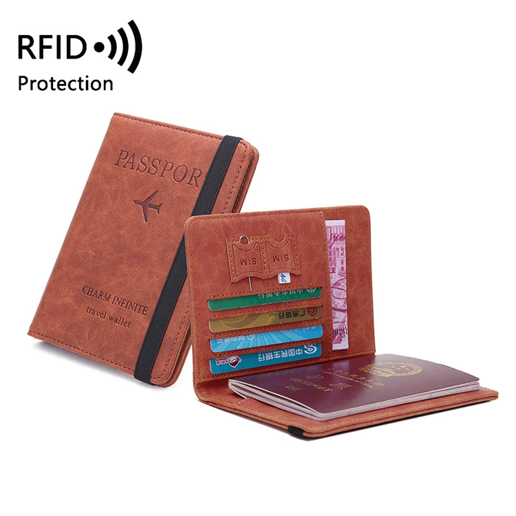 High Quality Mens Travel Pu Leather Rfid Blocking Passport Holder Case Wallet Custom Print Designer Passport Cover