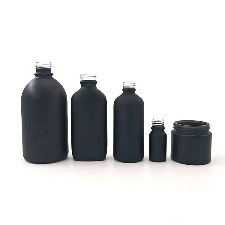 black matte luxury hair oil empty shampoo bottle bamboo dropper pump cap cosmetic set screw glass bottles and jars for cosmetics