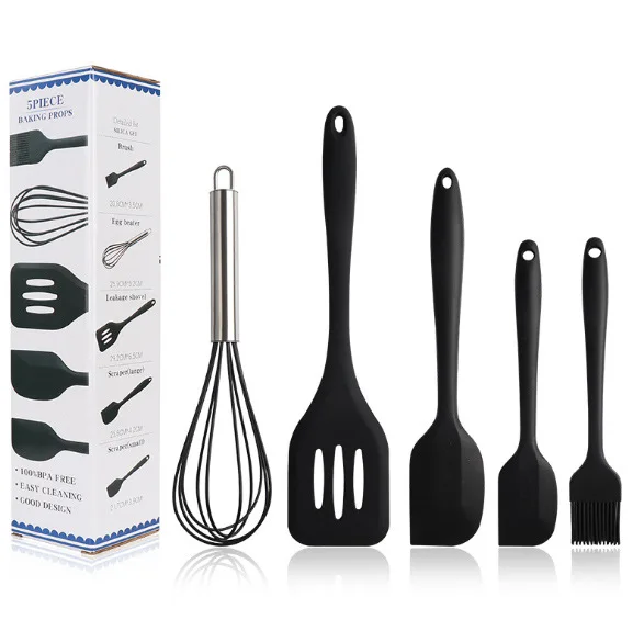 5 pcs/set Silicone Kitchen Baking Utensil Set Non-Stick Rubber Spatula Shovel Scraper Oil Brush