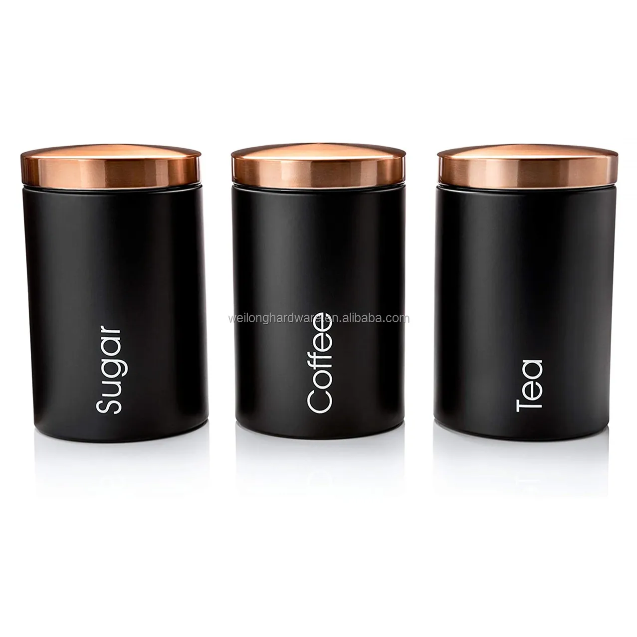 Set of 3 Large Metal Kitchen Storage Canisters Stainless Steel Lid Jars for Storage of Tea Coffee and Sugar