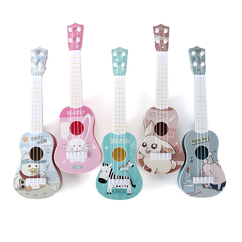 TS Kids Educational Musical Instrument Cheap Baby 4 String Guitar Cartoon Animal Mini Plastic ukulele Toy