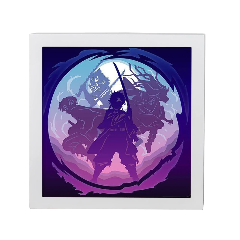Comic Katana Demon Slayer Anime Figure LED Lighting 3D Night Lamp Custom Frame Picture Kids Room Wall Decor Light